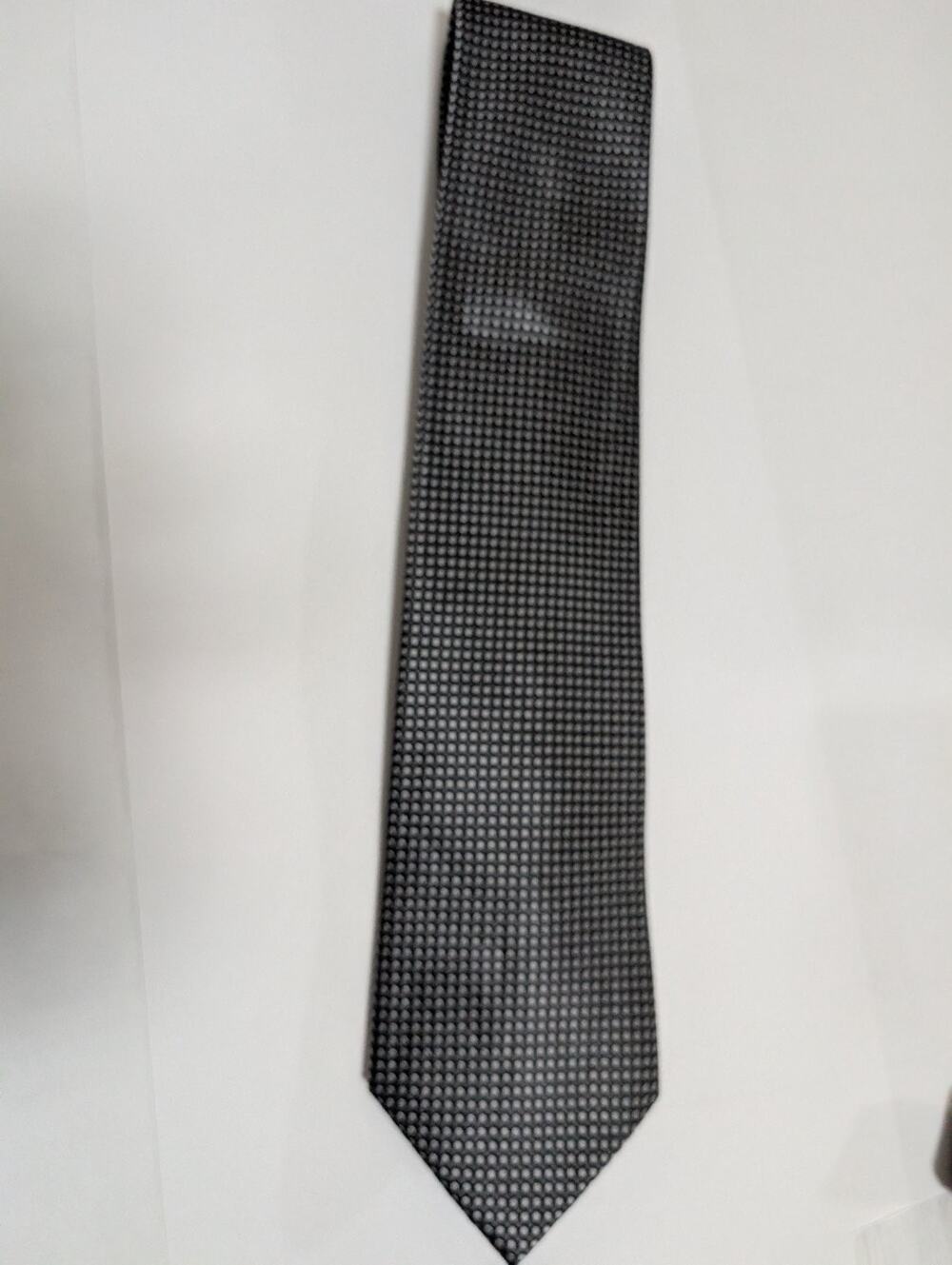 Geoffrey Beene Men's Extra Long Gray Silver Dots 100% Silk Necktie Handmade